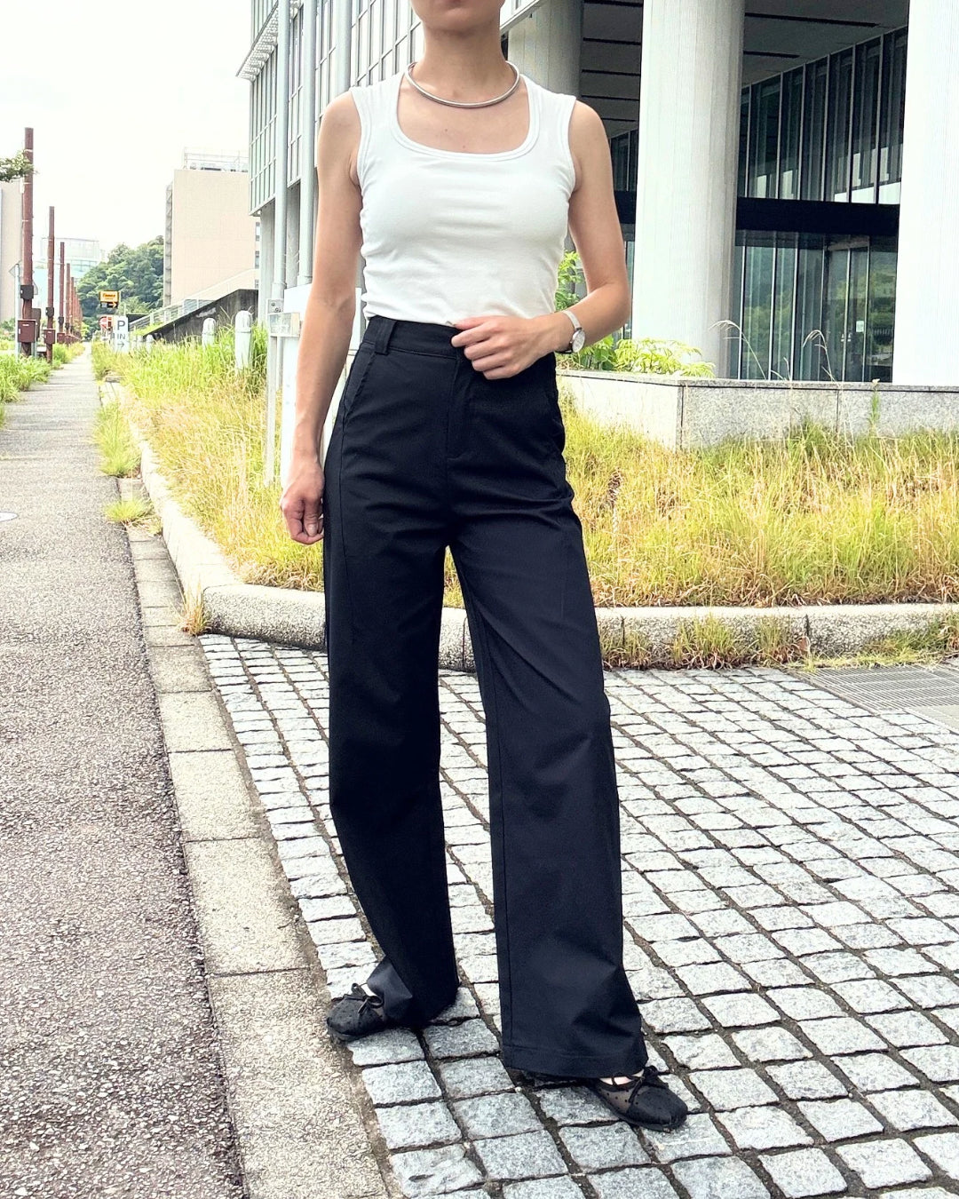 ハイウエストストレッチワイドパンツ
