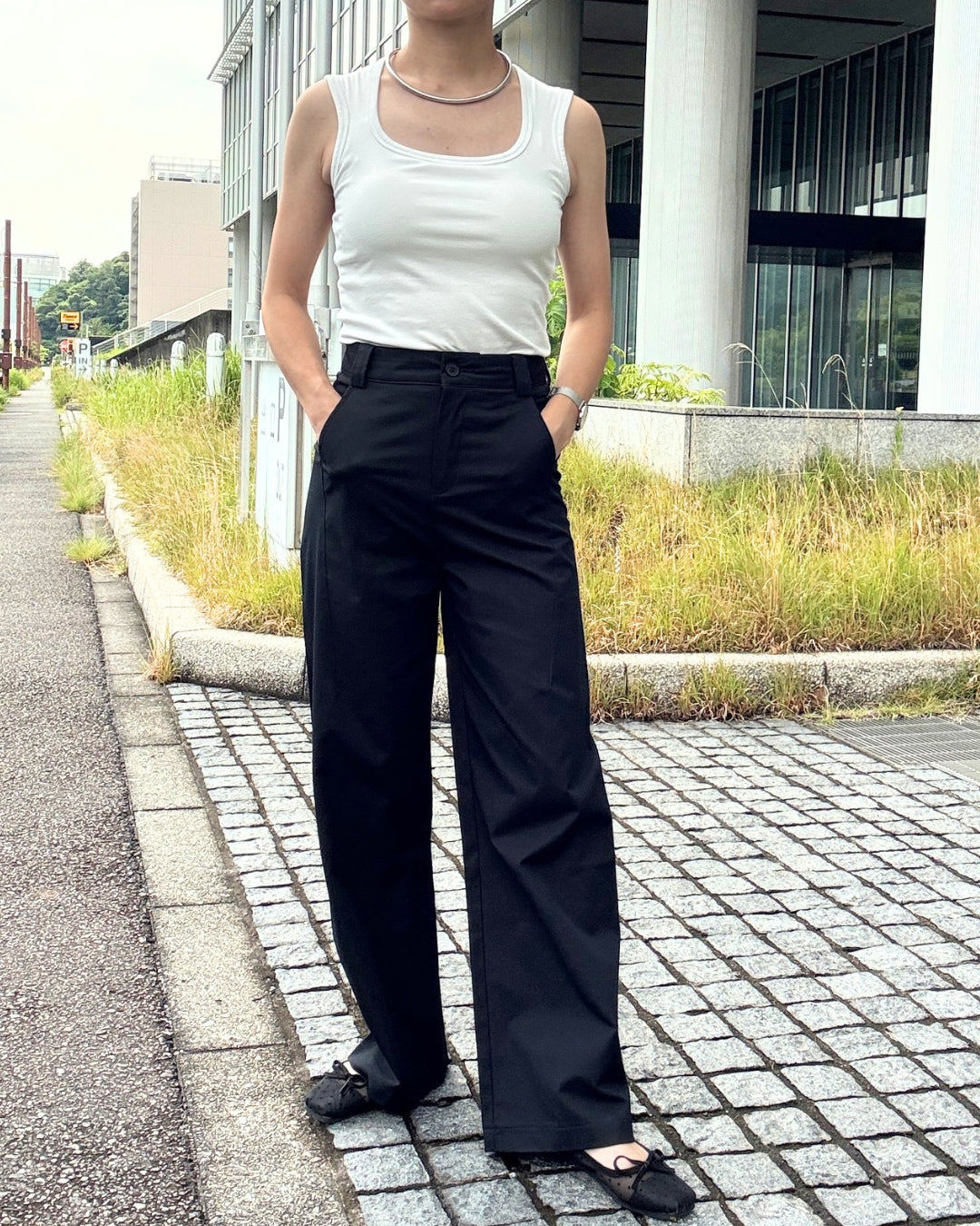 ハイウエストストレッチワイドパンツ