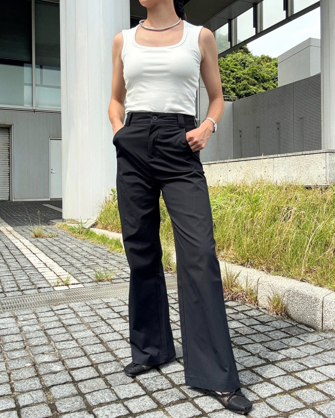 ハイウエストストレッチワイドパンツ