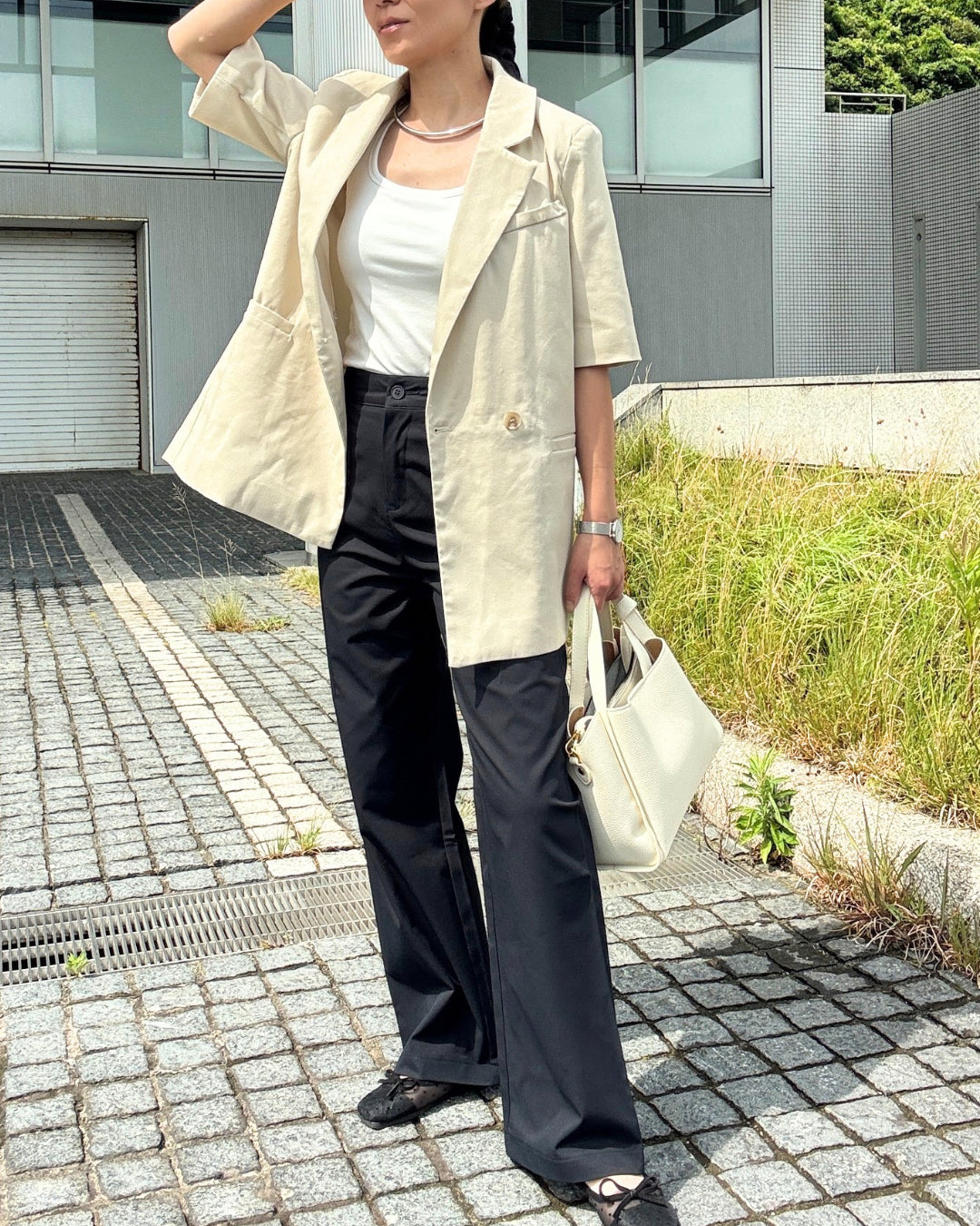ハイウエストストレッチワイドパンツ