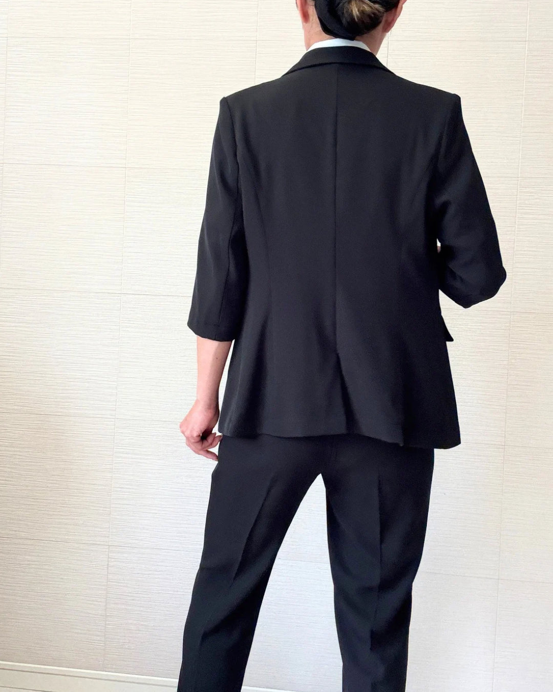 七分袖とろみストレッチセットアップスーツ